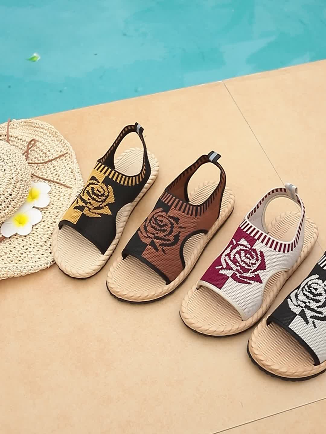 Damen Sommer-Sandalen mit Blumenmuster – Bequeme Freizeitschuhe mit offener Spitze