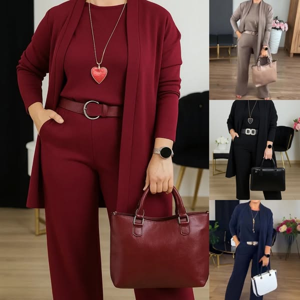Women's 3-Piece Elegant Business Casual Set – Suit with Blazer, Shirt, and Pants for Office & Everyday