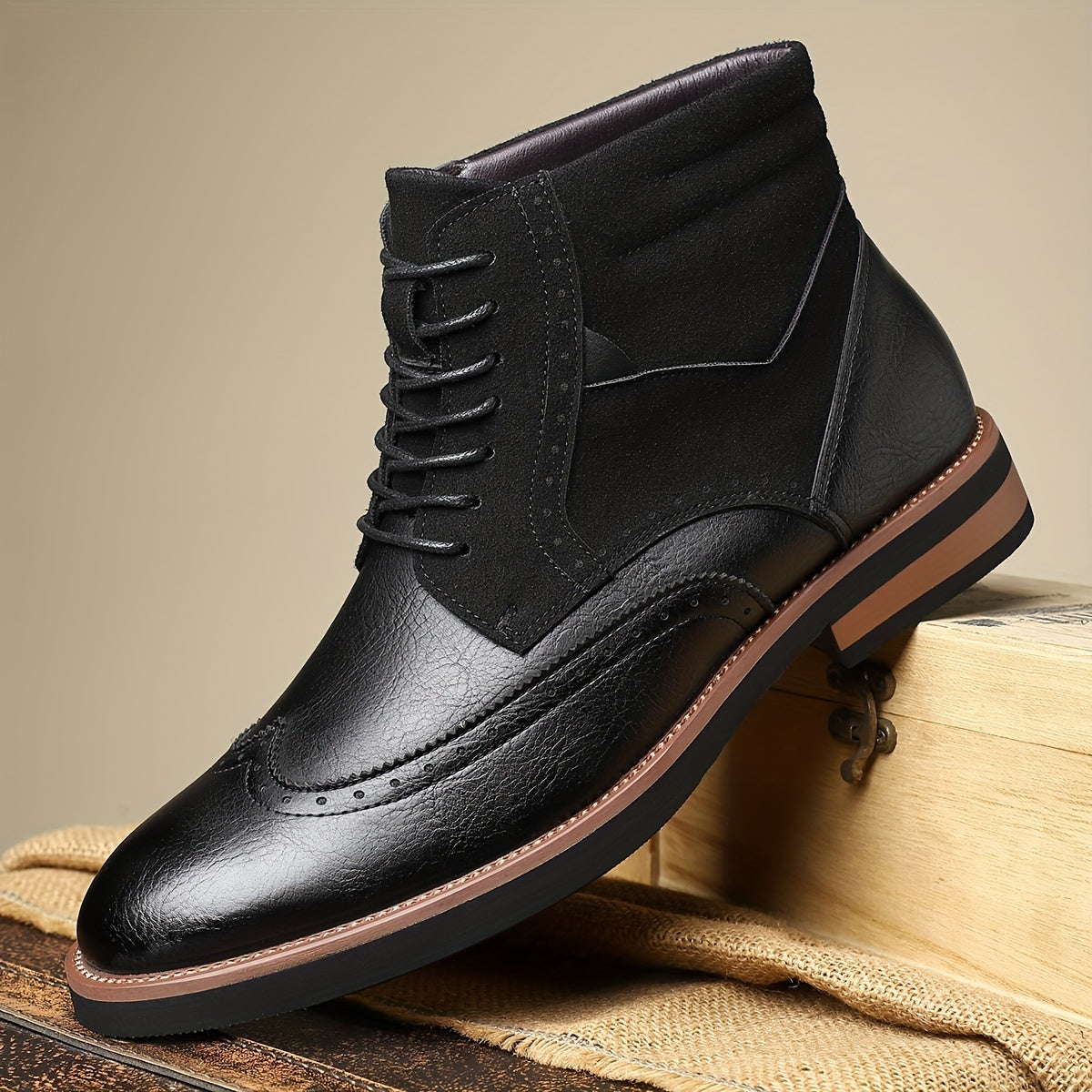Men's ankle boots, brogues, lace-up boots, two-tone, business and casual