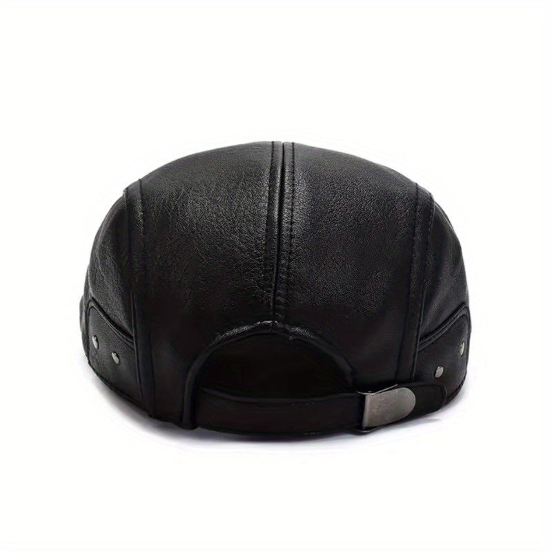 Men's faux-leather flat cap, Black/Brown