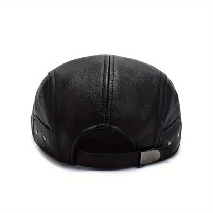 Men's faux-leather flat cap, Black/Brown