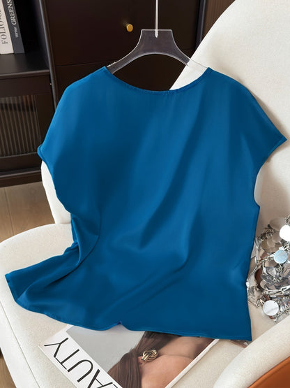 Women's blouse with ruching and round neckline – Elegant office and going-out style