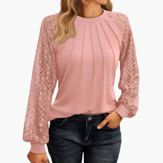 Women's blouse with pleated design and lace sleeves – Elegant fashion for everyday and office