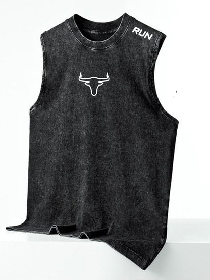 Men's Vintage Street Style Sleeveless Shirt and Ripped Denim Shorts for Casual and Summer Wear