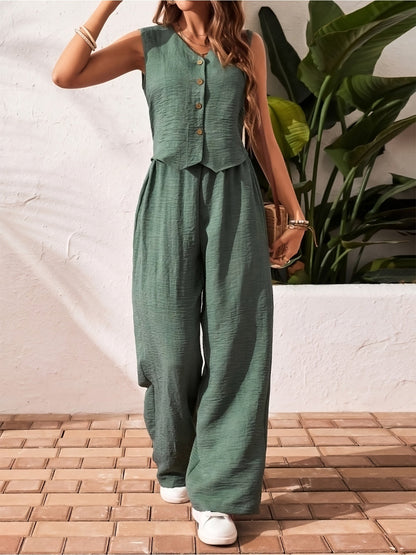 Women's Two-Piece Set – Elegant Sleeveless Vest and Pants Outfit for Leisure and Summer