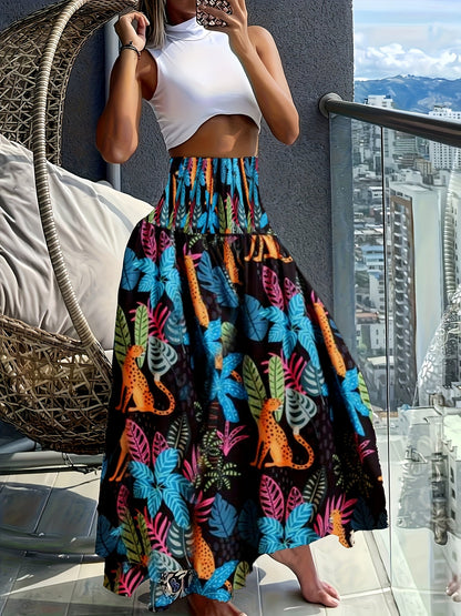 Women's maxi skirt with tropical floral pattern – Elegant summer skirt for leisure and vacation