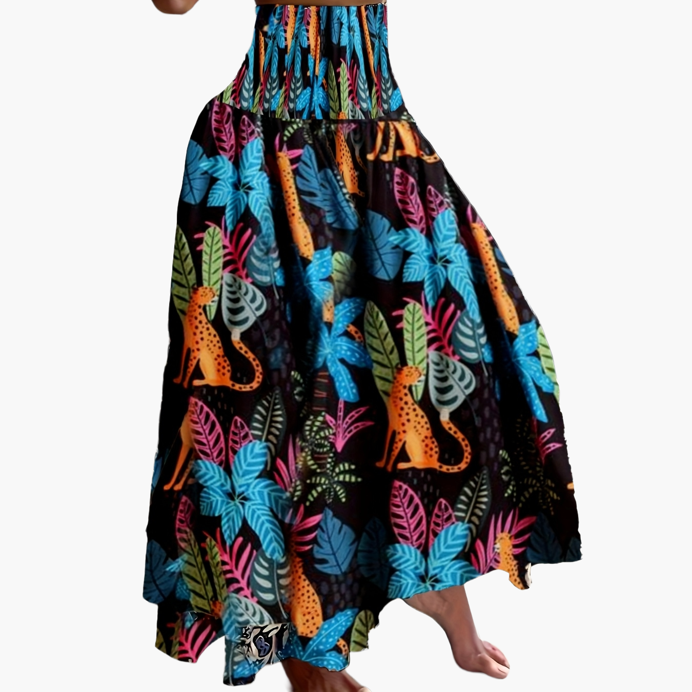 Women's maxi skirt with tropical floral pattern – Elegant summer skirt for leisure and vacation
