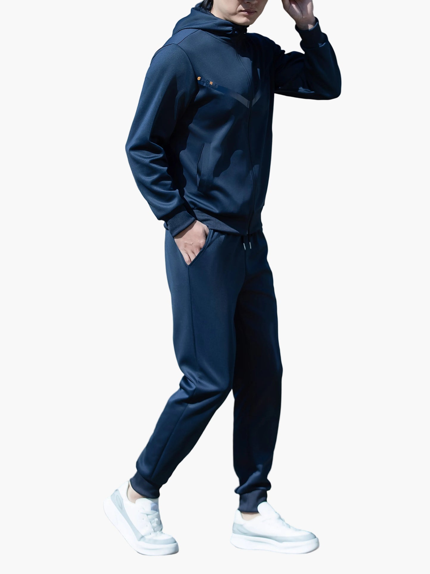 Men's Exercise Suit Set Sporty Leisure Jogging Suit with Hooded Jacket and Jogging Pants