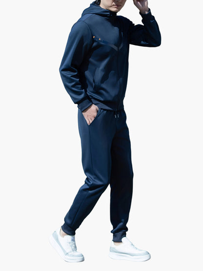 Men's Exercise Suit Set Sporty Leisure Jogging Suit with Hooded Jacket and Jogging Pants