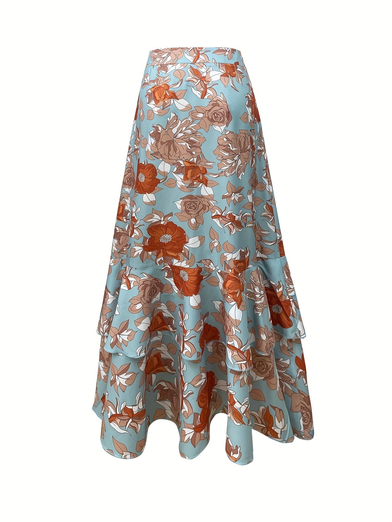 Women's maxi skirt with ruffle and floral pattern – Elegant wrap skirt for summer and leisure