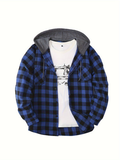 Men's Plaid Shirt with Hoodie in Casual Style – Perfect for Leisure and Everyday Wear