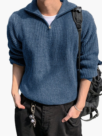 Herren Strickpullover mit Reißverschluss und hohem Kragen – Lässiger Freizeitstil für Frühling & Herbst