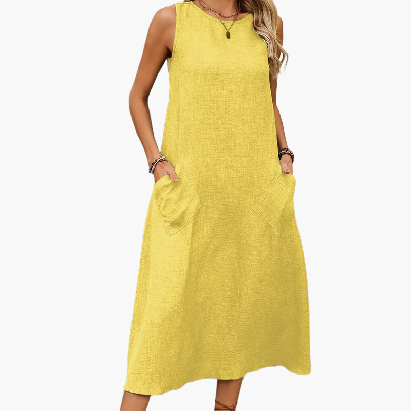 Damen Freizeitkleid ärmellos, lockerer Schnitt, Sommerkleid mit Taschen, Tunika-Stil, ideal für Alltag & Urlaub
