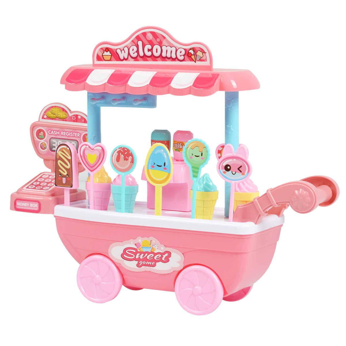Children's Toy Ice Cream Cart Role Play Candy Stand for Boys and Girls – Educational Toy with Cash Register
