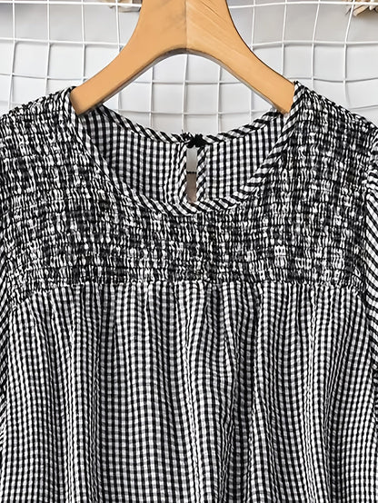 Women's Summer Casual Outfit – Checked Top with Denim Shorts and Sneakers – Perfect for Garden & Everyday Wear