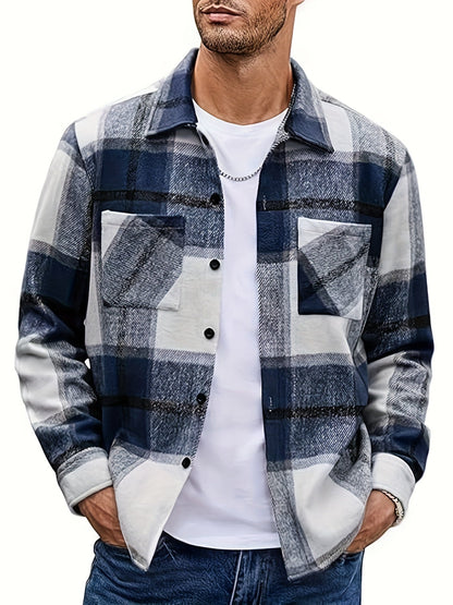Men's Plaid Shirt Jacket, Long Sleeve, with Chest Pockets, Casual Shacket