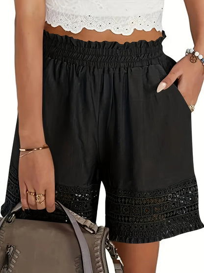 Women's Boho-Style Shorts with Crochet Details for Vacation and Leisure