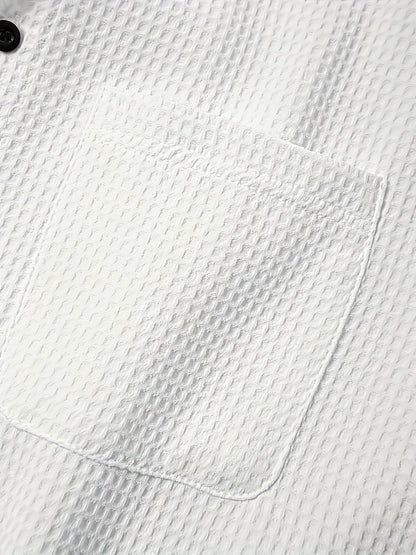 Herren Kurzarm Freizeithemd im Resort-Stil mit Waffelstruktur und Brusttasche – Modern für Sommer & Urlaub