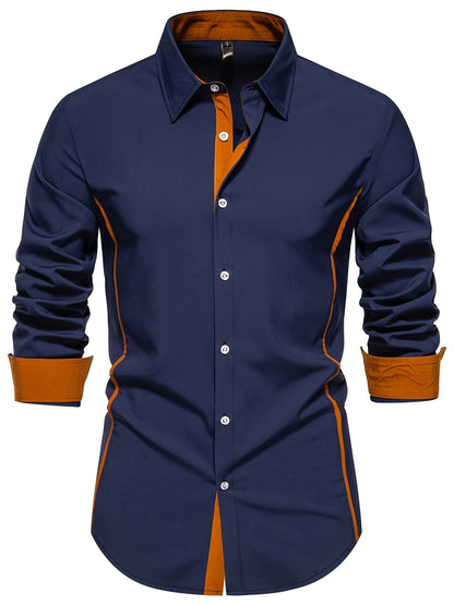 Herren Freizeit Slim Fit Hemd mit Kontrastdetails – Modernes Langarm Business & Casual Shirt