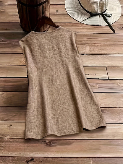 Women's sleeveless blouse with zipper and modern V-neck – Casual leisure style