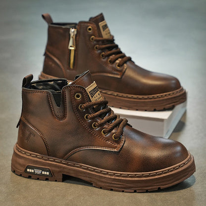 Men's lace-up ankle boots with a zipper and lug sole