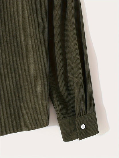 Herren Hemd Cord Patchwork Langarm Knopfleiste Braun Beige Khaki