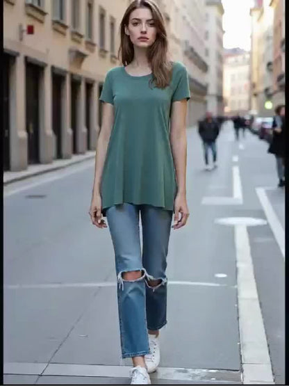 Women's Tunic Shirt Short Sleeve Loose Fit Casual Everyday