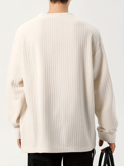 Men's long-sleeve shirt, Henley neckline, textured, light beige