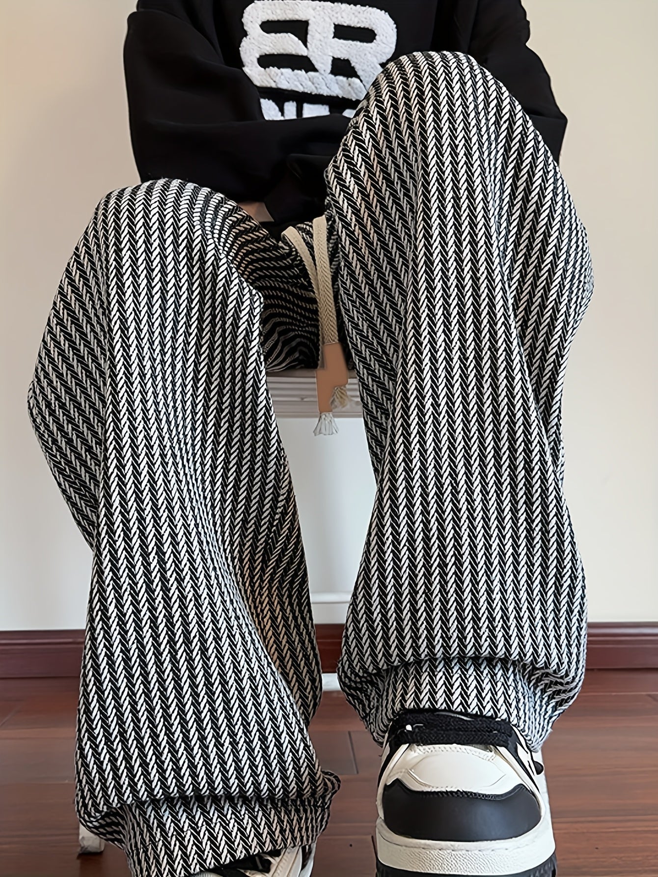 Herren Freizeit-Hose mit Zickzackmuster und geradem Bein – Bequeme Streetwear für Alltag und Freizeit