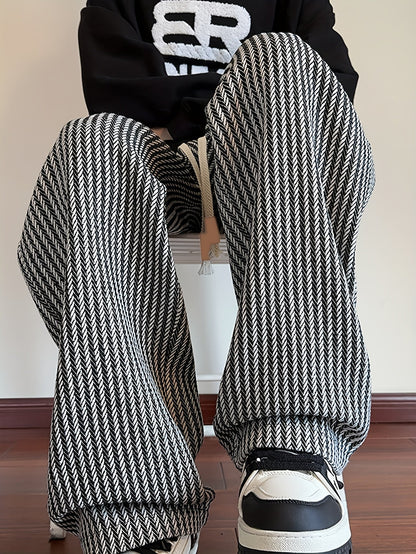 Herren Freizeit-Hose mit Zickzackmuster und geradem Bein – Bequeme Streetwear für Alltag und Freizeit
