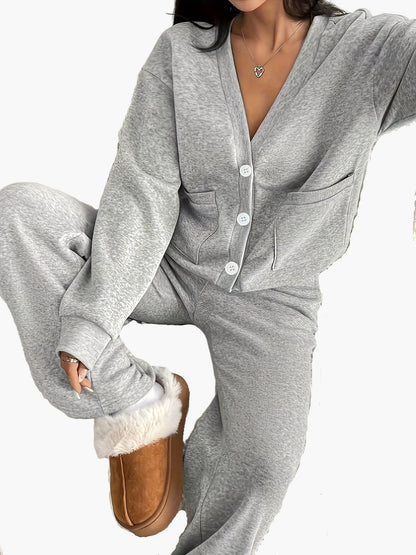 Women's loungewear set – comfortable casual suit with button placket for home and everyday use