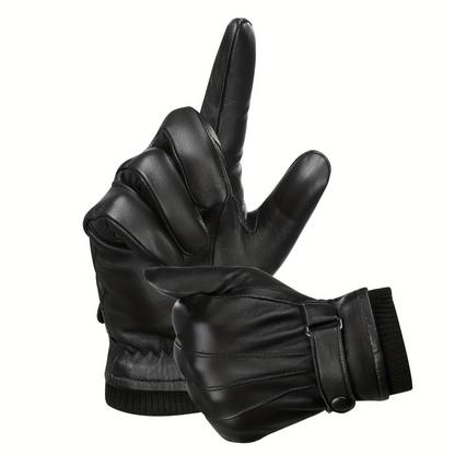 Black gloves with knitted cuffs and buckle fastening