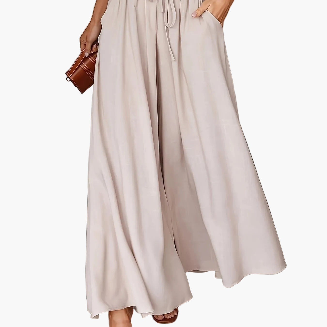Women's Elegant Wide High Waist Palazzo Pants with Pockets – Perfect for Office & Leisure