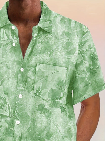 Men's Casual Short-Sleeve Shirt with Plant Pattern – Perfect for Summer and Vacation