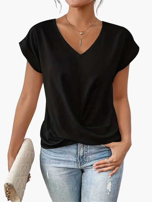 Women's V-neck Short-sleeve Blouse – Fashionable, Casual, Versatile for Everyday and Office