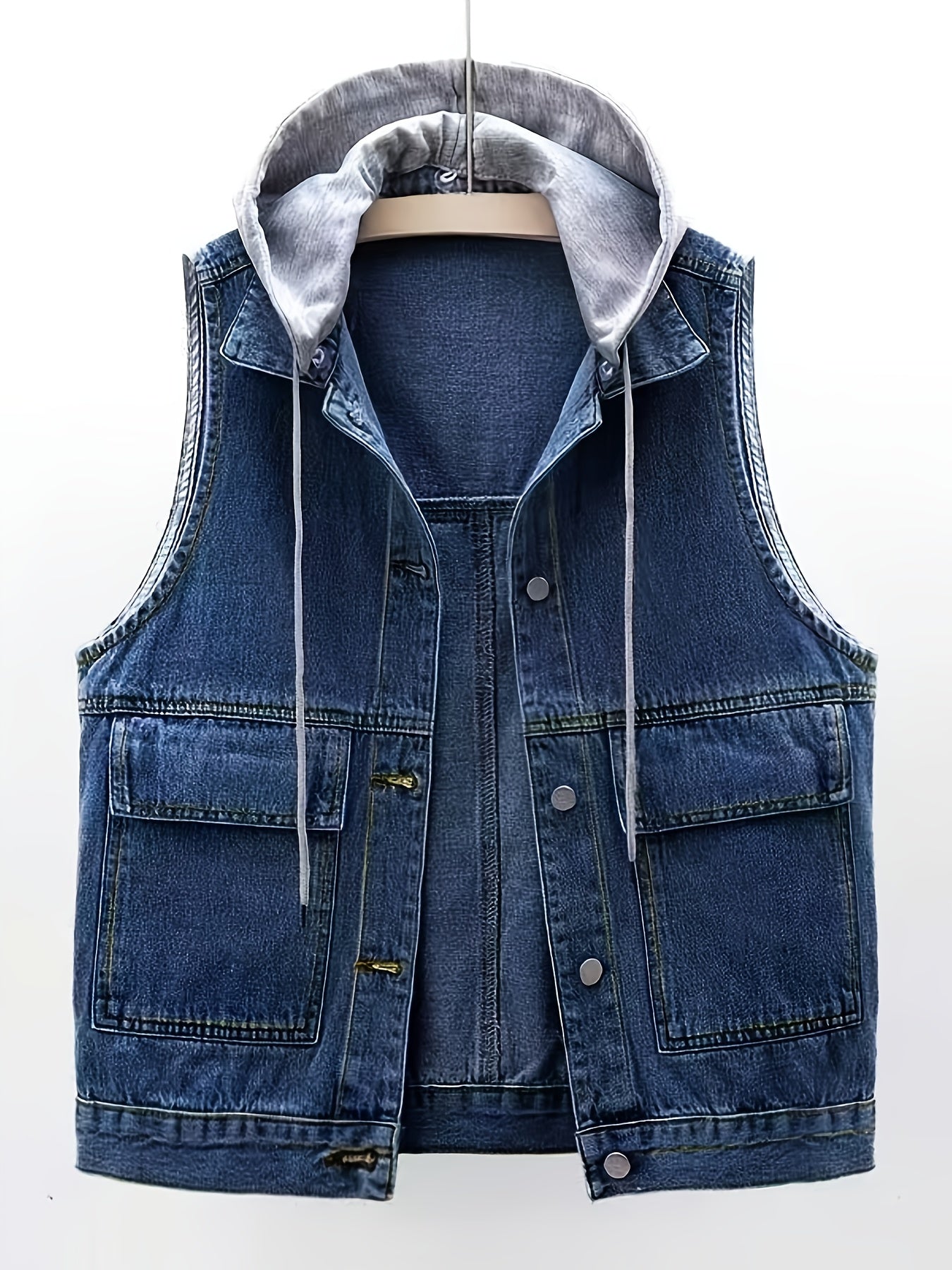 Jeansweste mit Kapuze für Damen, Blau, ärmellos