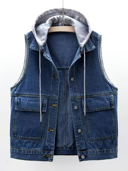 Jeansweste mit Kapuze für Damen, Blau, ärmellos