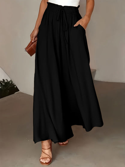 Women's Palazzo Pants with Wide Legs and Paperbag Waist – Elegant High-Waist Style for Casual and Formal Occasions
