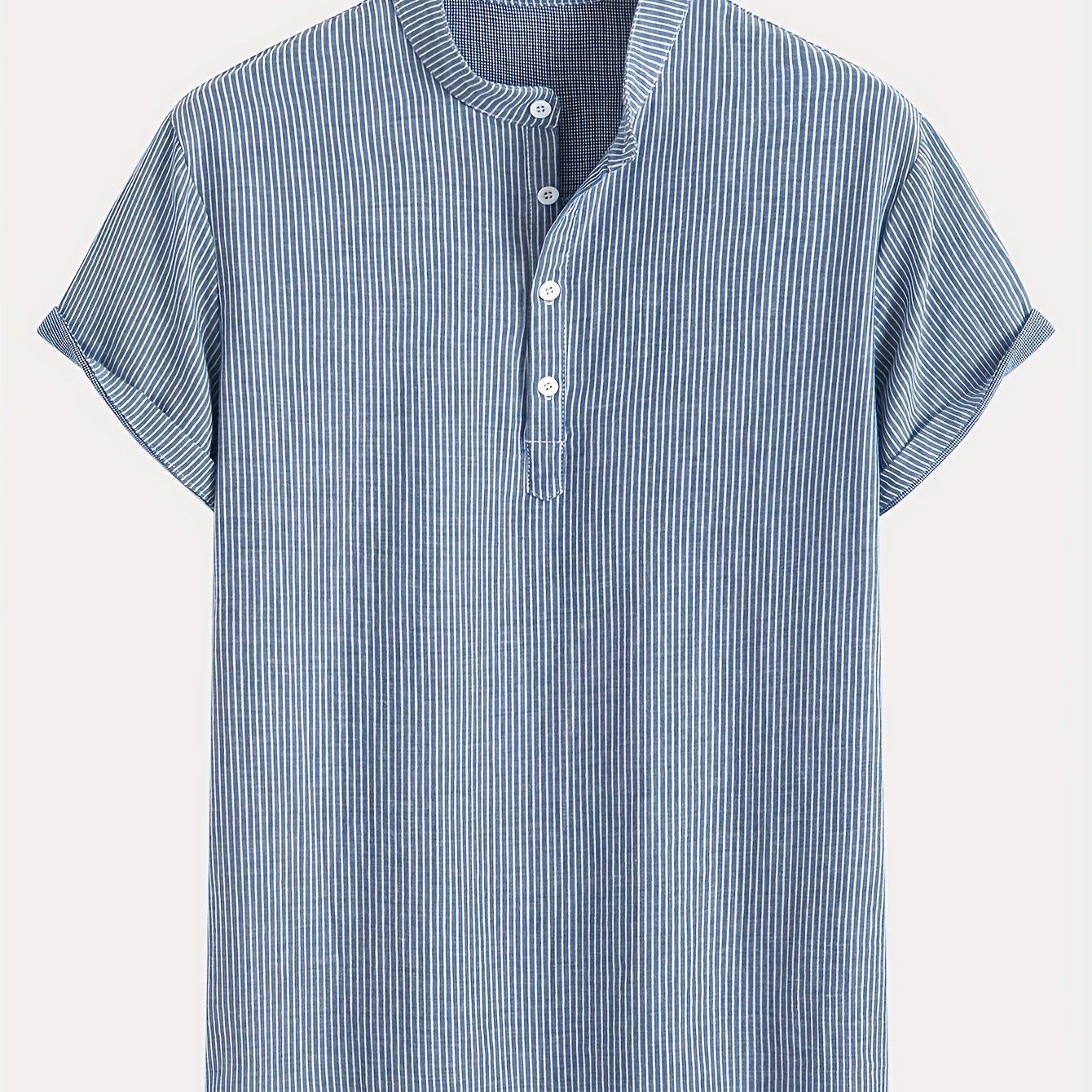 Men's Short Sleeve Henley Shirt with Stand Collar and Stripes – Modern Casual Shirt