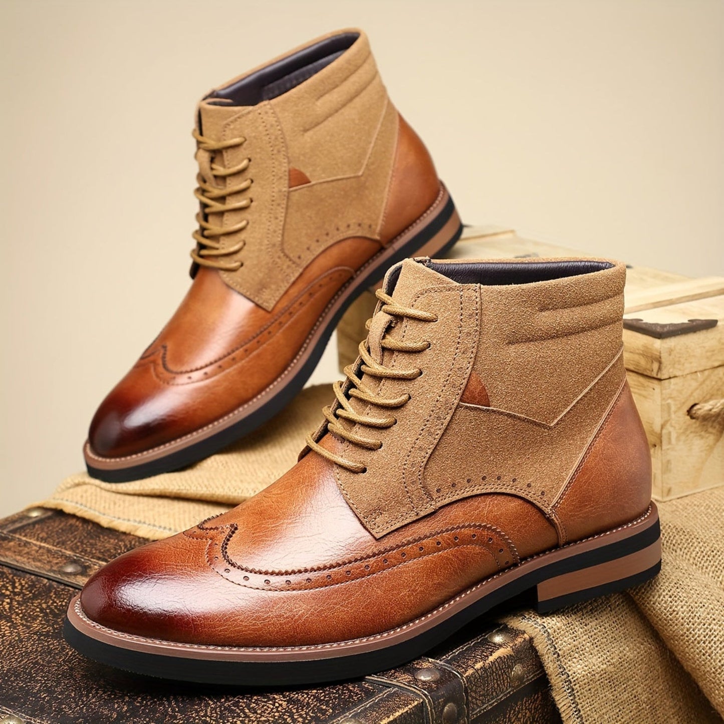 Men's ankle boots, brogues, lace-up boots, two-tone, business and casual