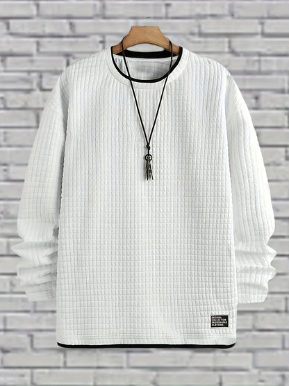 Men's two-piece set: quilted crew-neck pullover & jogging pants in white and black