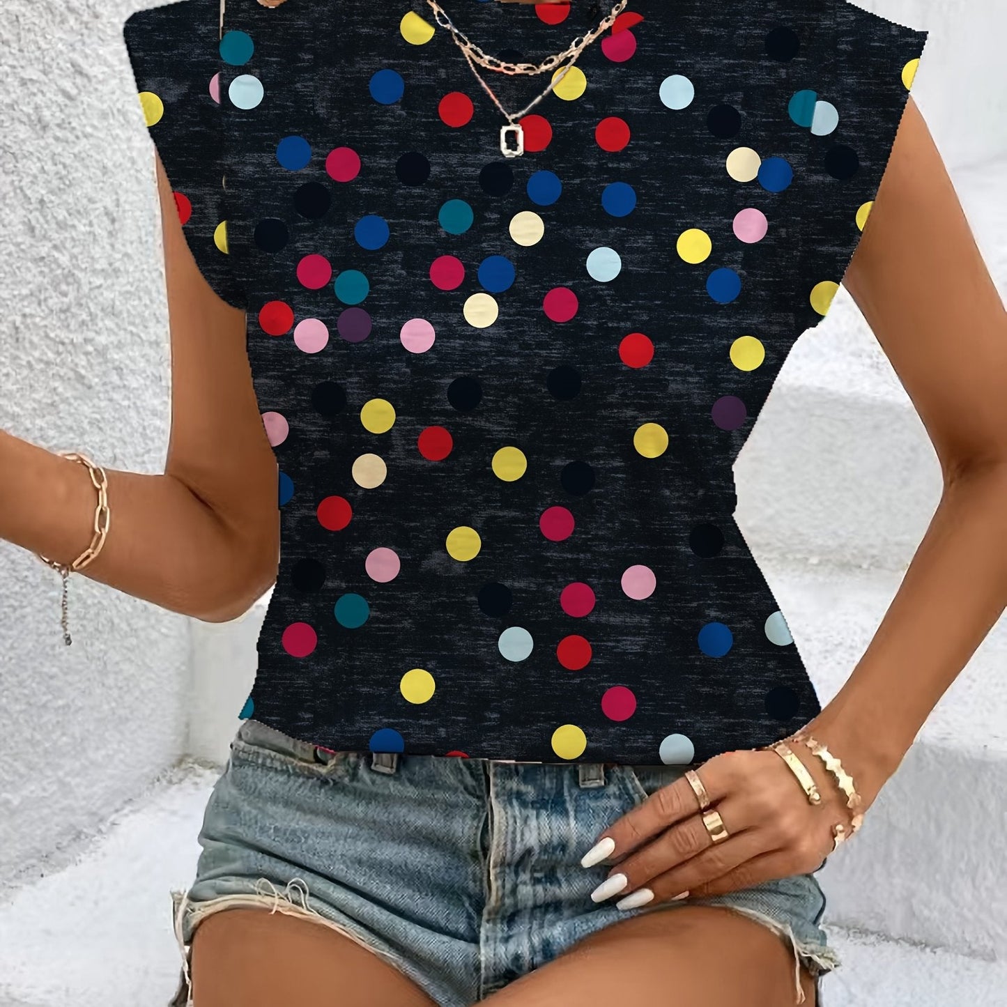 Women's Trendy Sleeveless Polka-Dot Top for Everyday and Leisure