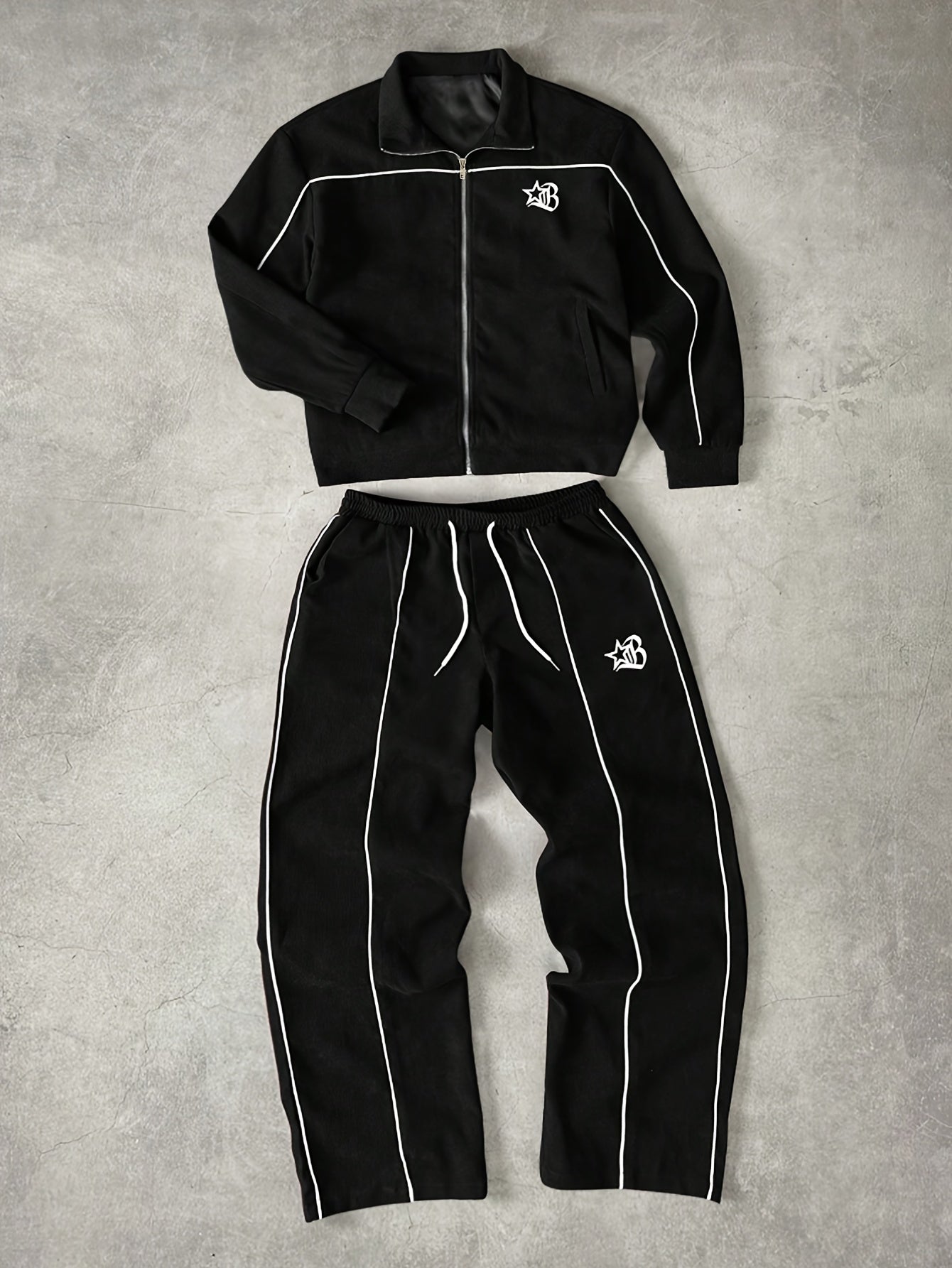 Unisex tracksuit with zip-up jacket and pants, contrast stripes