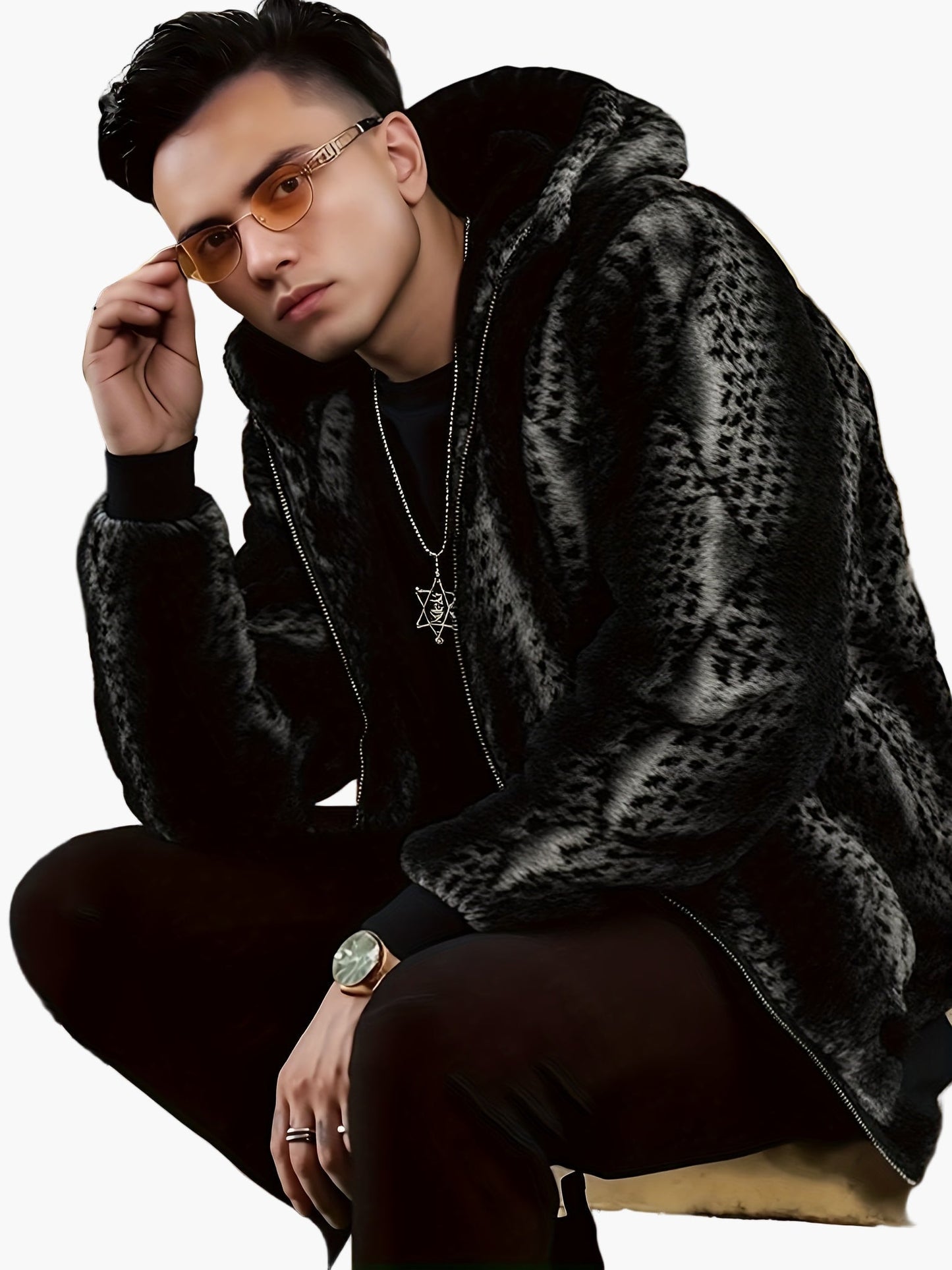 Men's Winter Hooded Jacket Warm Lined Fashionable Casual Fleece Jacket