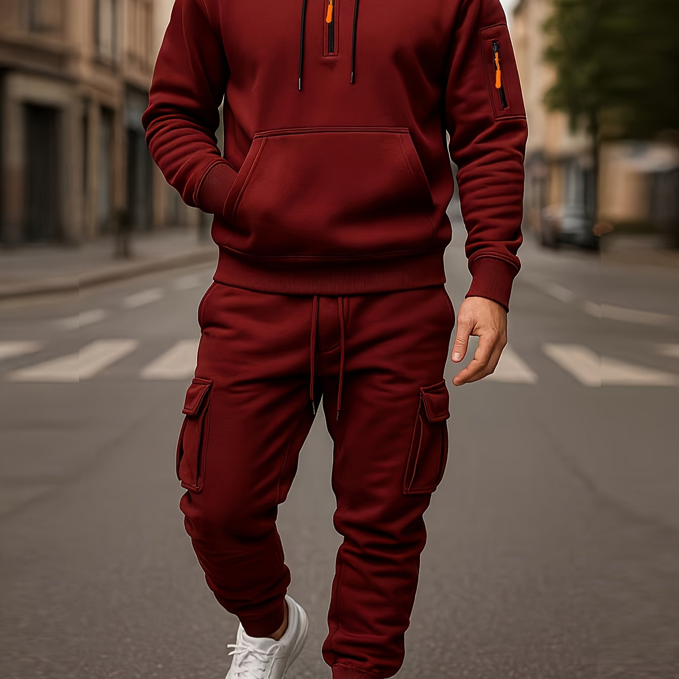 Men’s tracksuit with hoodie and cargo pants – sporty, casual, multicolored