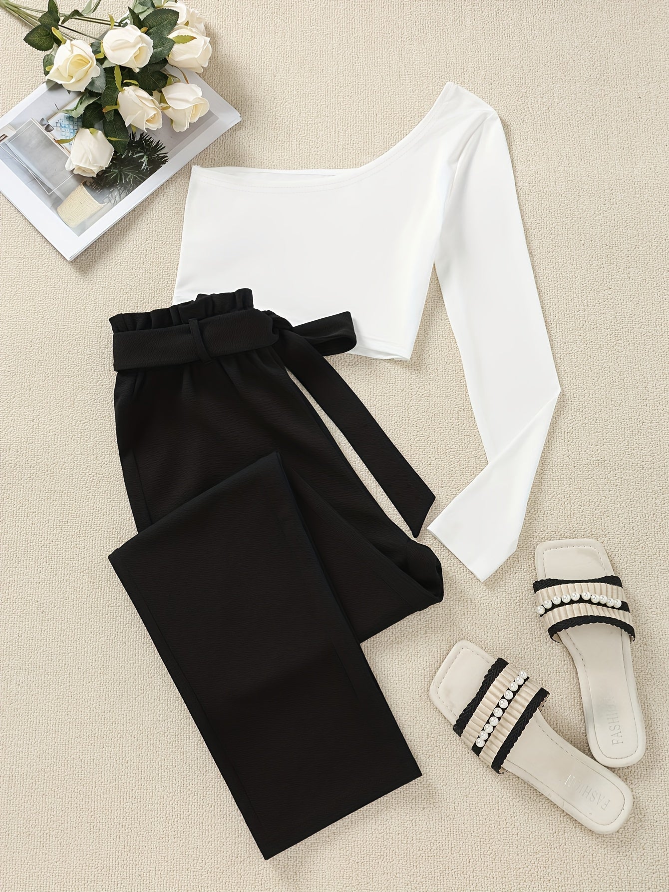 Women's Off-Shoulder Elegant Jumpsuit for Spring and Summer – Stylish One-Piece with Belt