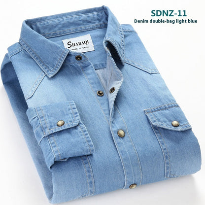 Men's casual-style denim shirt with chest pockets – relaxed long-sleeve shirt for everyday and office wear