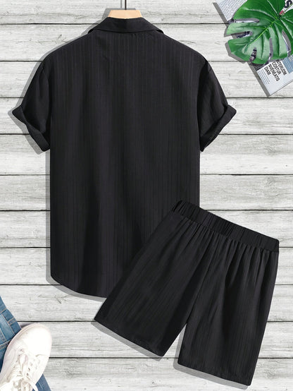 Men's Summer Casual Set with Short-Sleeve Shirt and Shorts – Ideal for Everyday and Vacation
