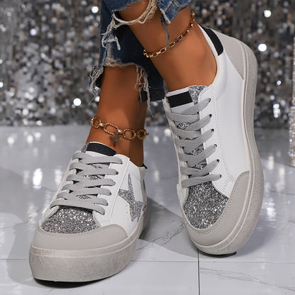 Damen Sneaker im Casual Stil mit Glitzerstern – Modische Freizeitschuhe für Alltag und Streetwear