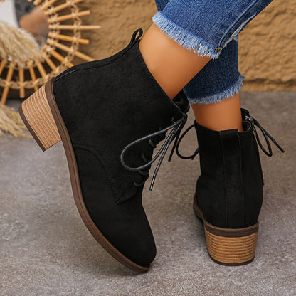 Women's lace-up ankle boots with block heels and a zipper